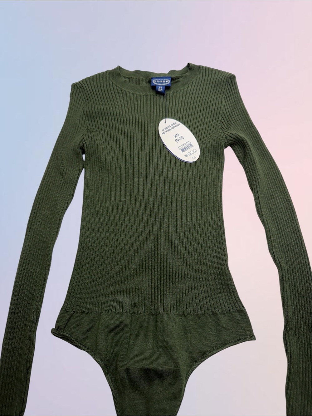 SCOOP Women’s XS (0-2) Green Crew Neck Ribbed Bodysuit - Picture 2 of 3